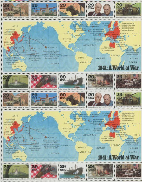 Lot 112: WWII, 1941: A World at War (World War II) 20 Stamp Sheet