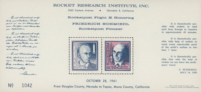 Lot 160: Friedrich Schmiedl Rocketpost Pioneer Commermorative Stamp Set