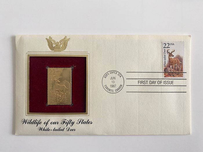 Lot 170: Wildlife of our Fifty States: White-tailed Deer Gold Stamp Replica First Day Cover