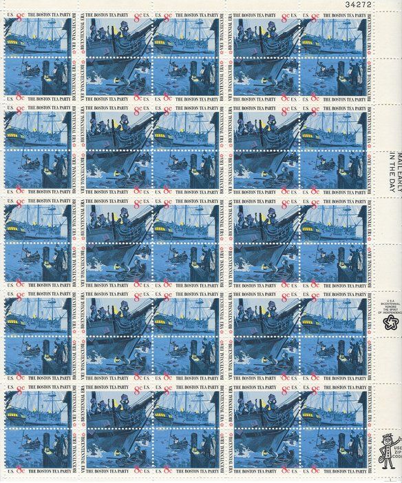Lot 178: Bicentennial Era: The Boston Tea Party US Stamp sheet