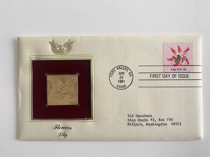 Lot 191: Flowers Lily Gold Stamp Replica First Day Cover