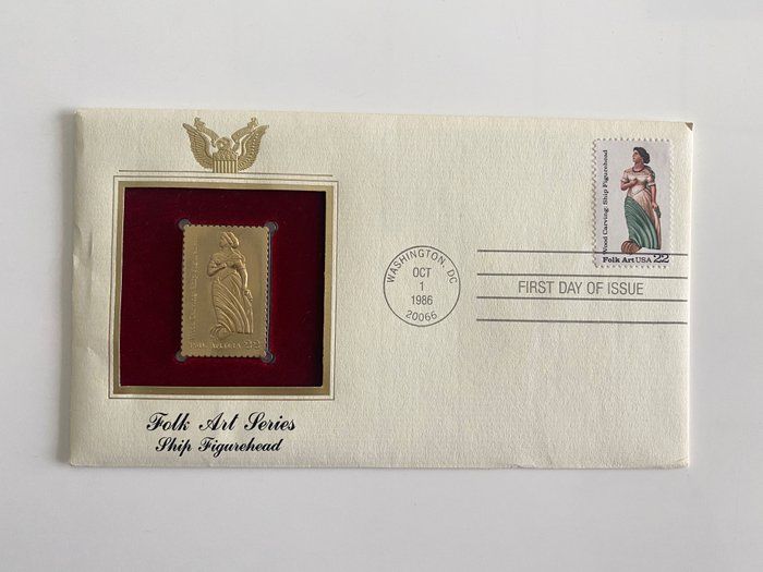 Lot 198: Folk Art Science: Ship Figurehead Gold Stamp Replica First Day Cover