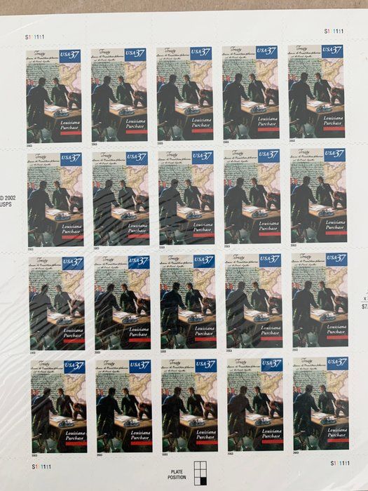 Lot 202: Louisiana Purchase- Bicentennial #3782 Pane of 20 x 37 cents US Postage Stamps by USPS