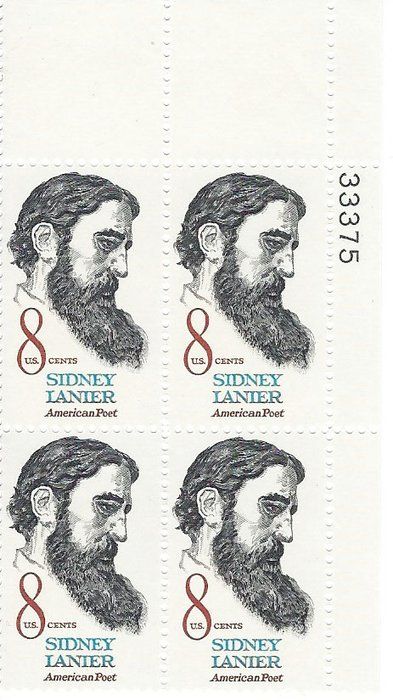 Lot 209: Sidney Lanier American Poet Plate Block