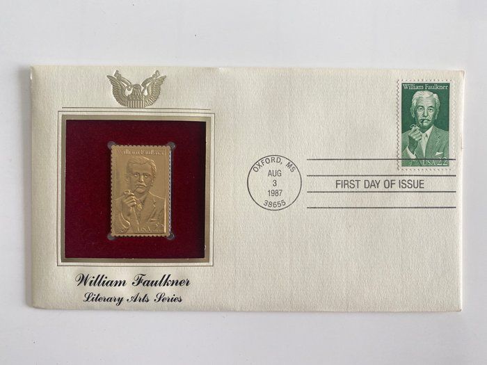Lot 210: William Faulkner Literary Arts Series Gold Stamp Replica First Day Cover