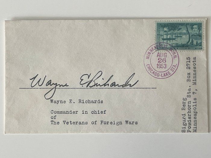 Lot 212: Veterans of Foreign Wars Wayne E. Richards signed cover