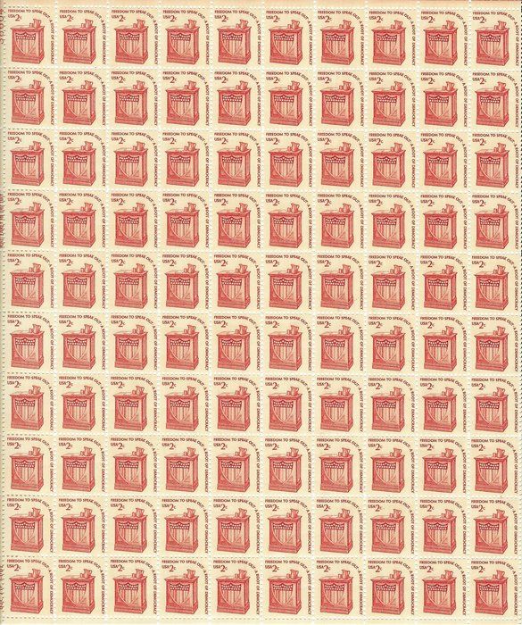Lot 214: Freedom to Speak Out- A Root of Democracy USA Stamp sheet