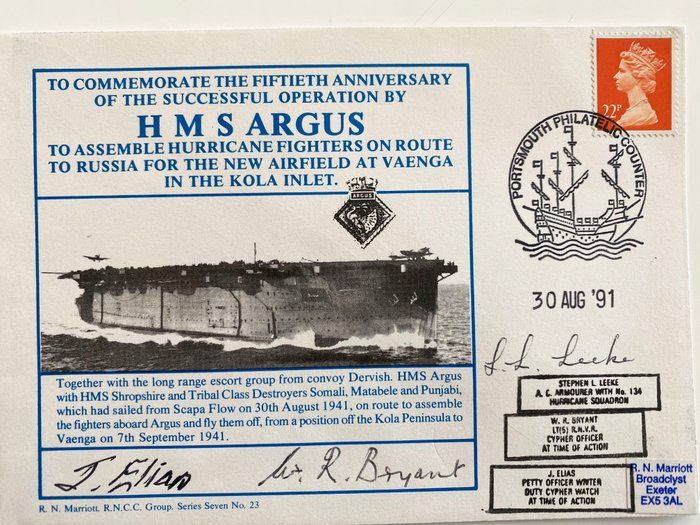 Lot 217: WWII HMS Argus 50th Anniversary Commemorative Signed Cover
