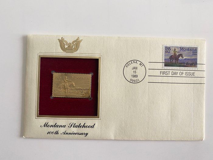 Lot 230: Montana Statehood: 100th Anniversary Gold Stamp Replica First Day Cover