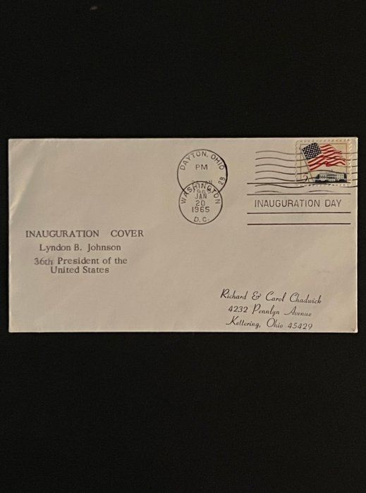 Lot 233: 1965 USA Inauguration Day Lyndon B. Johnson First Day Cover