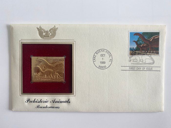 Lot 237: Prehistoric Animals Brontosaurus Gold Stamp Replica First Day Cover