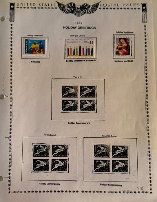 Lot 249: 1999 U.S. Holiday Greetings Stamp Collection – Booklets & Singles