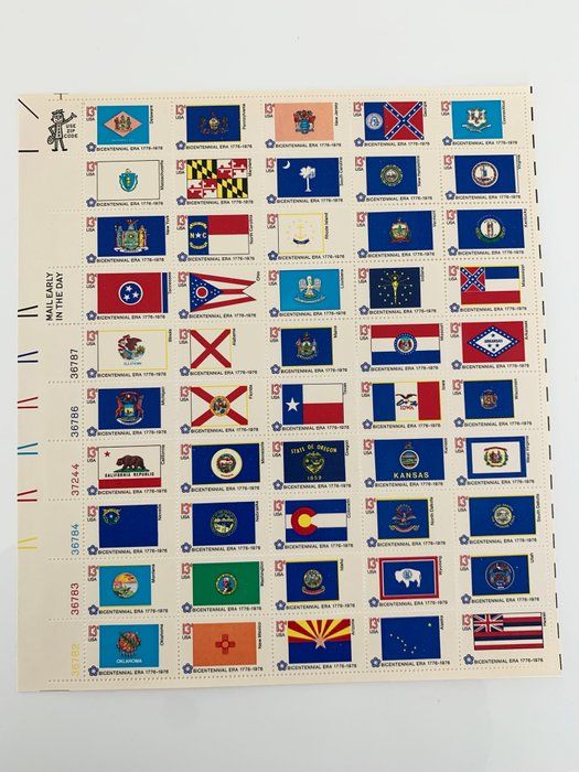 Lot 289: 1976 13¢ State Flags, Pane of 50, U.S. #1633-82