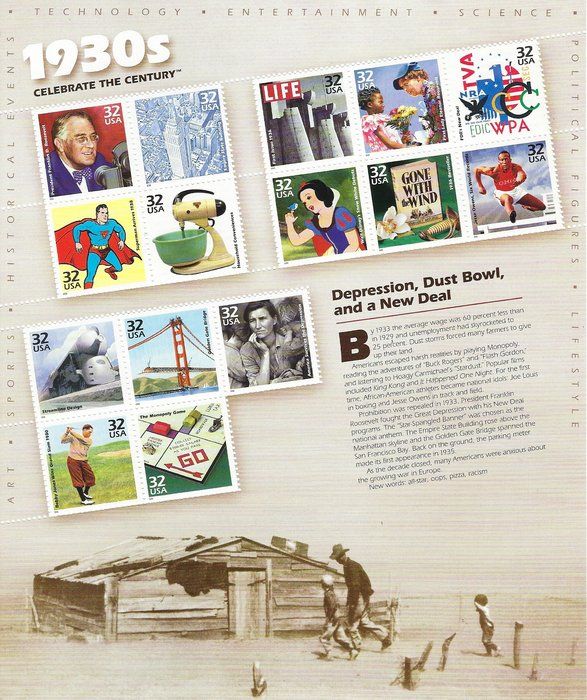 Lot 292: 1930s Celebrate the Century Stamp Sheet