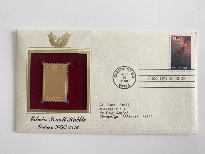 Lot 296: Edwin Powell Hubble Galaxy NGC 1316 Gold Stamp Replica First Day Cover