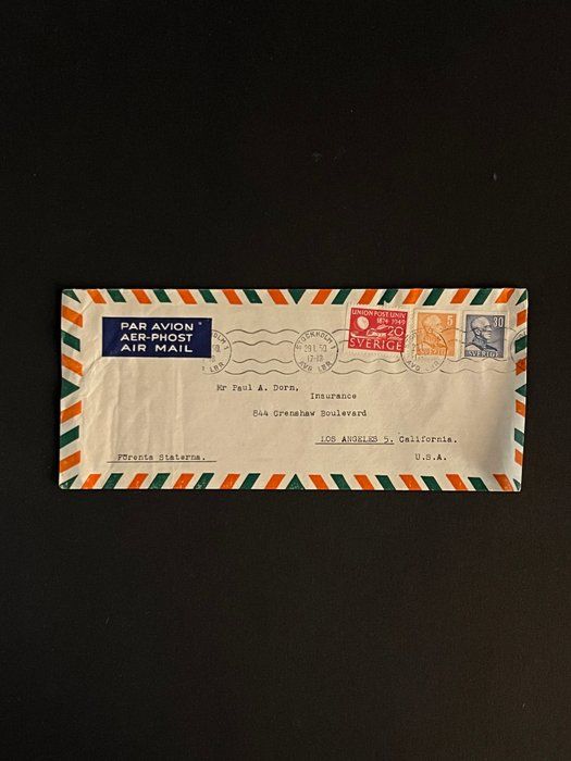 Lot 297: 1950 Sweden to USA Stamped Airmail