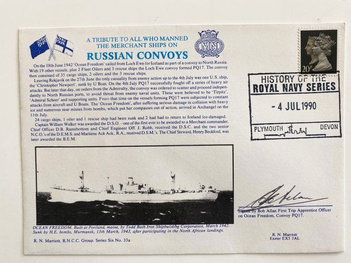 Lot 303: WWII Russian Convoys Royal Naval Signed Commemorative Cover