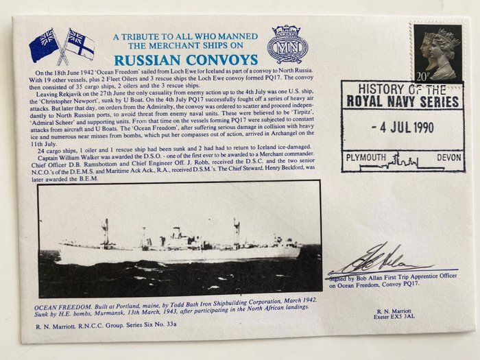 Lot 304: WWII Russian Convoys Royal Naval Signed Commemorative Cover
