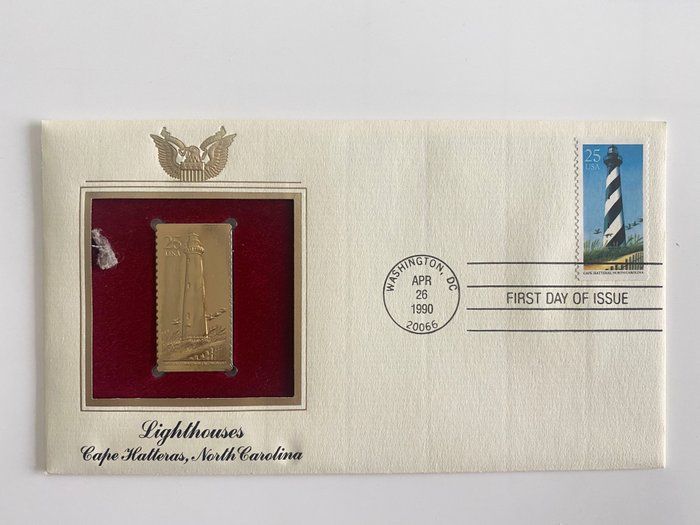 Lot 312: Lighthouses Cape Hatteras, North Carolina Gold Stamp Replica First Day Cover