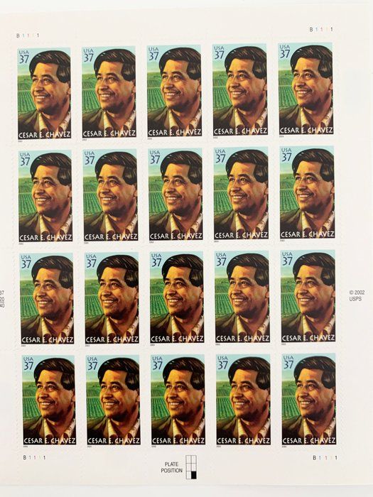 Lot 320: 2003 37c Cesar E. Chavez, sheet of 20 Stamps