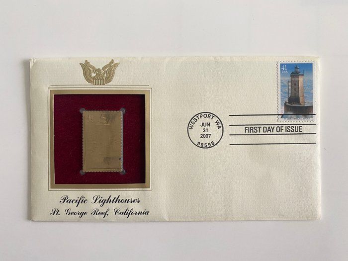 Lot 343: Pacific Lighthouses: St. George Reef, California Gold Stamp Replica First Day Cover