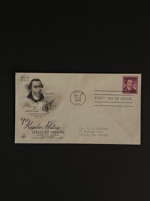 Lot 345: 1955 Patrick Henry Missouri First Day Cover
