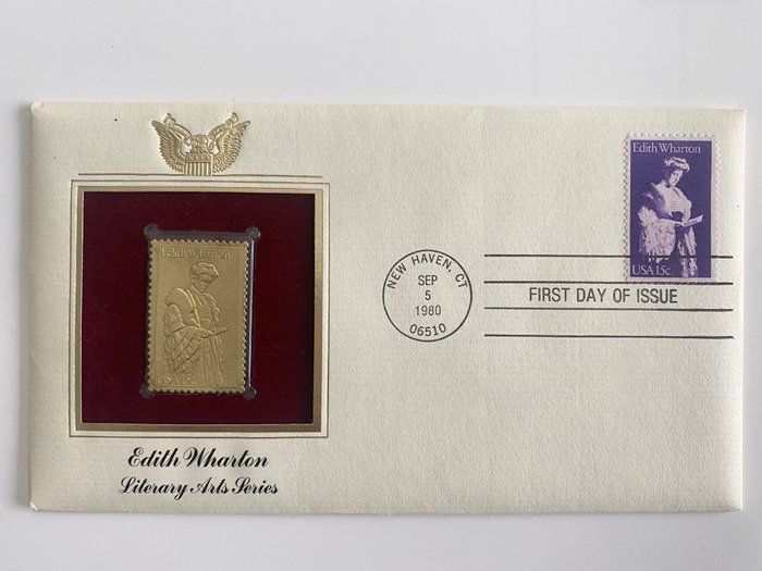 Lot 352: Edith Wharton Literary Arts Series Gold Stamp Replica First Day Cover