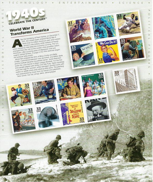 Lot 367: 1940s Celebrate the Century Stamp Sheet