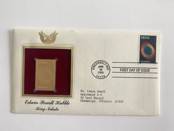 Lot 374: Edwin Powell Hubble Ring Nebula Gold Stamp Replica First Day Cover