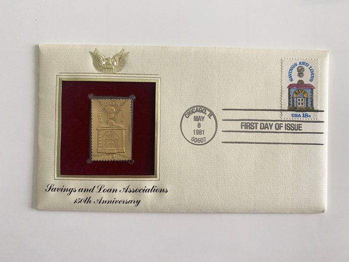 Lot 377: Savings and Loans Associations 150th Anniversary Gold Stamp Replica First Day Cover