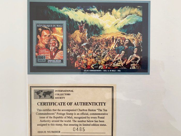Lot 394: Charlton Heston 1994 Ten Commandments Movie - Souvenir Sheet, w/ Certificate Of Authenticity