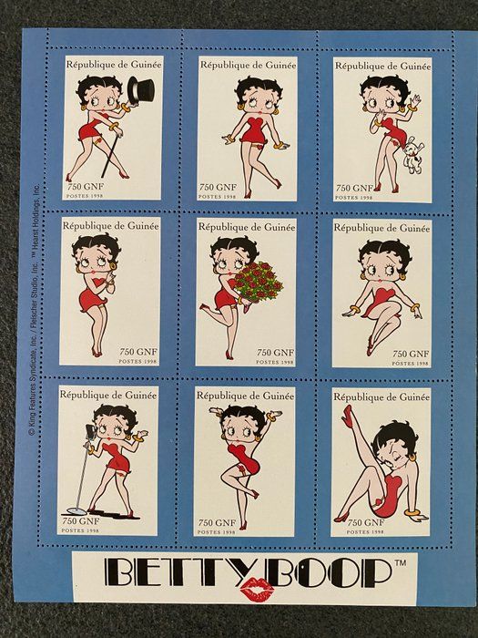 Lot 397: 1998 stamp sheet featuring Betty Boop from the Republique de Guinee