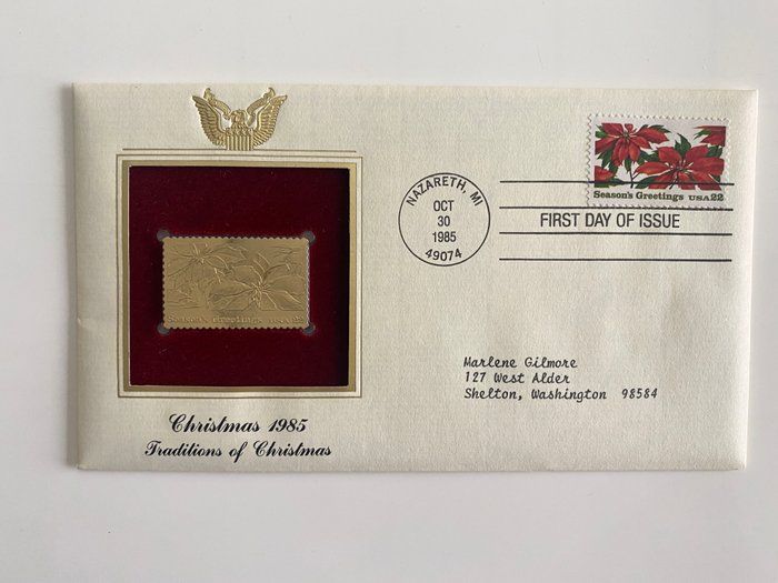 Lot 405: Christmas 1985: Traditions of Christmas Gold Stamp Replica First Day Cover