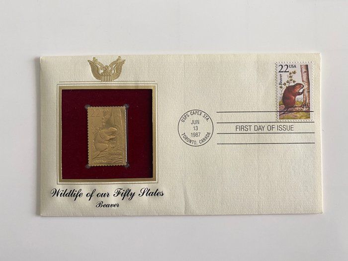Lot 422: Wildlife of our Fifty States: Beaver Gold Stamp Replica First Day Cover