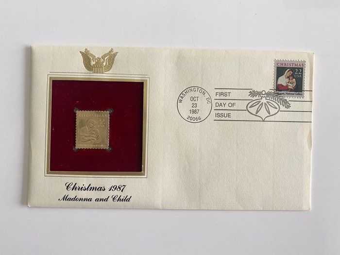 Lot 428: Christmas 1987: Madonna and Child Gold Stamp Replica First Day Cover