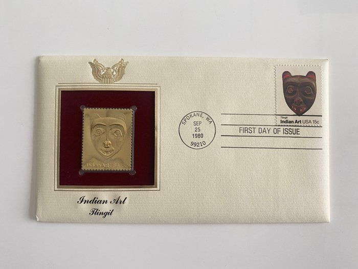 Lot 440: Indian Art Tlingit Gold Stamp Replica First Day Cover
