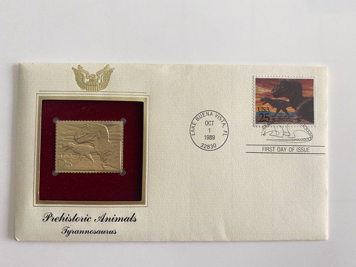 Lot 441: Prehistoric Animals: Tyrannosaurus Gold Stamp Replica First Day Cover