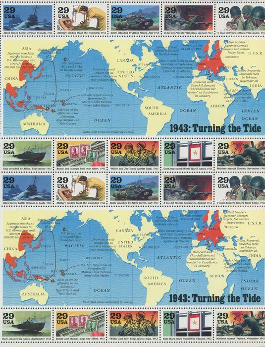 Lot 444: USPS 1993 WW II 1943 Turning The Tide - 20 Stamp Sheet
