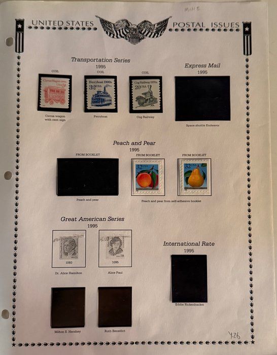 Lot 445: 1998 U.S. Transportation, Express Mail & Peach and Pear Stamp Collection