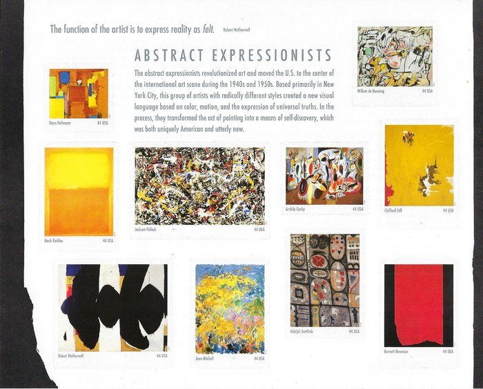 Lot 447: Abstract Expressionists collector's stamp sheet