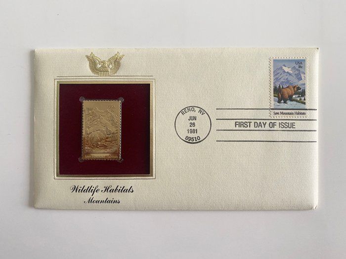 Lot 450: Wildlife Habitats Mountains Gold Stamp Replica First Day Cover