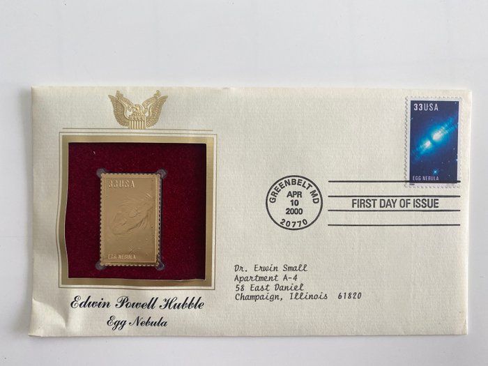 Lot 487: Edwin Powell Hubble Egg Nebula Gold Stamp Replica First Day Cover