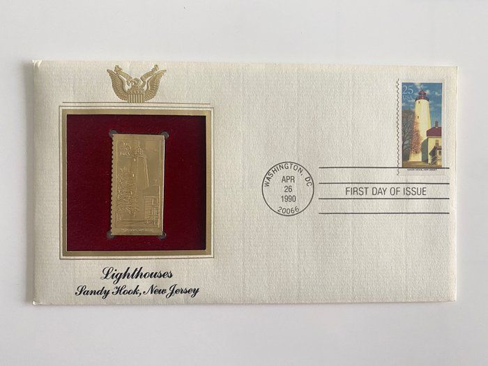 Lot 503: Lighthouses Sandy Hook, New Jersey Gold Stamp Replica First Day Cover