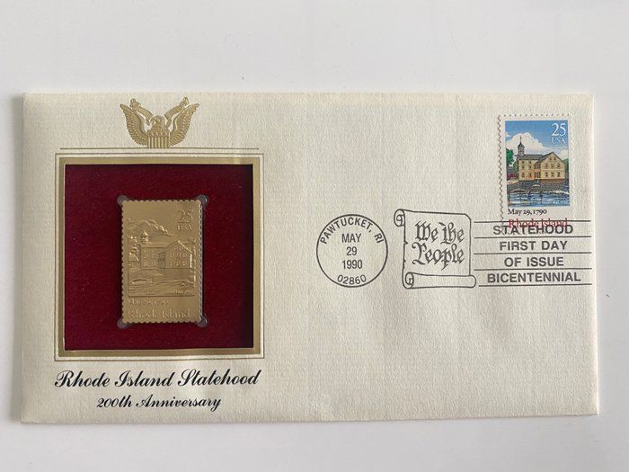 Lot 504: Rhode Island Statehood 200th Anniversary Gold Stamp Replica First Day Cover