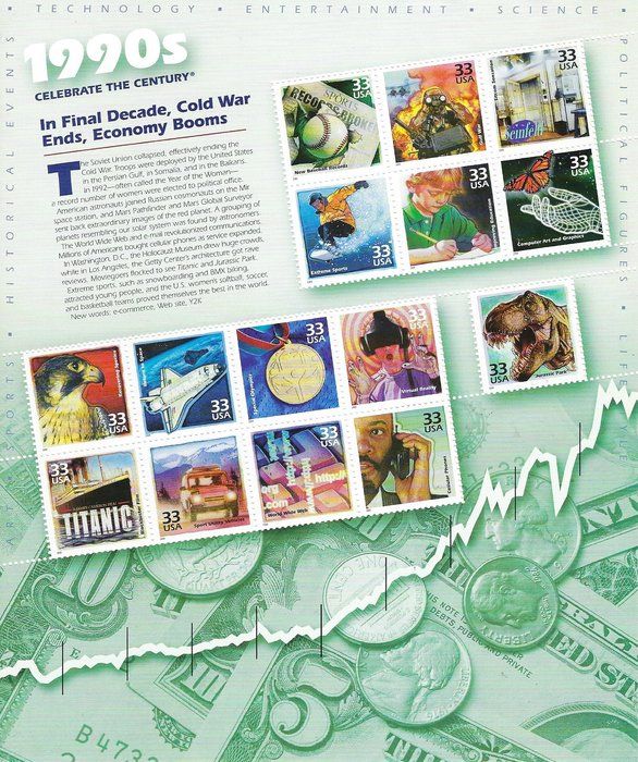 Lot 505: 1990s Celebrate the Century Stamp Sheet