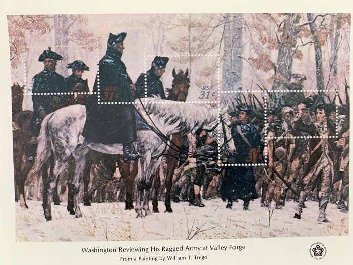 Lot 508: 1976 Bicentennial Souvenir Stamp Sheet: Washington Reviewing His Ragged Army At Valley Forge