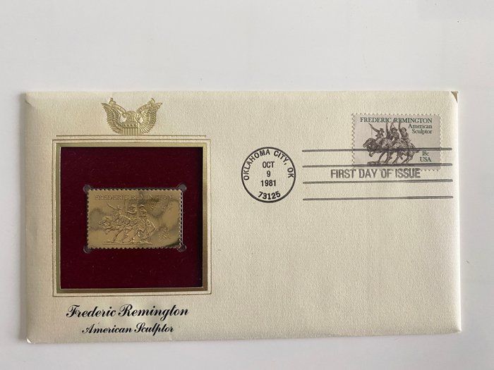 Lot 510: Frederic Remington: American Sculptor Gold Stamp Replica First Day Cover