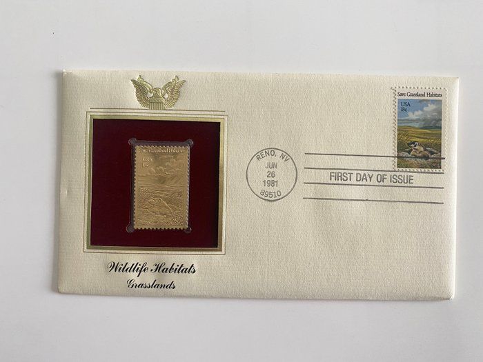 Lot 532: Wildlife Habitats Grasslands Gold Stamp Replica First Day Cover