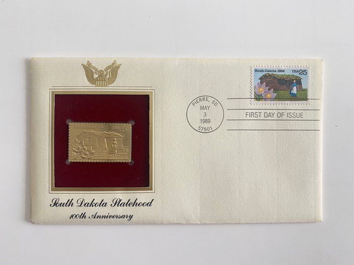 Lot 538: South Dakota Statehood 100th Anniversary Gold Stamp Replica First Day Cover