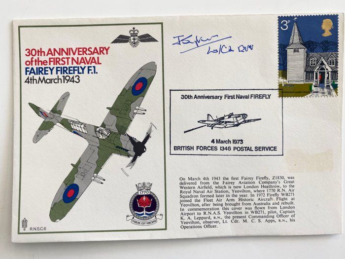 Lot 543: WWII 30th Anniversary First Naval Fairey Firefly  Signed Commemorative Cover